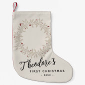 Baby's Eerste Kerstfoto Krans Naam Kleine Kerstsok (Voorkant)