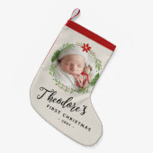 Baby's Eerste Kerstfoto Krans Naam Kleine Kerstsok (Voorkant (Hangend))