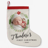 Baby's Eerste Kerstfoto Krans Naam Kleine Kerstsok (Voorkant)