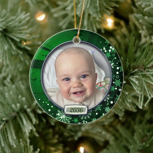 Baby's eerste kerstfoto Lijst Keramisch Ornament (Boom)