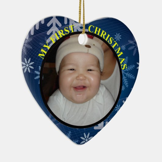 Baby's Eerste kerstfoto met datum Keramisch Ornament (Rechts)