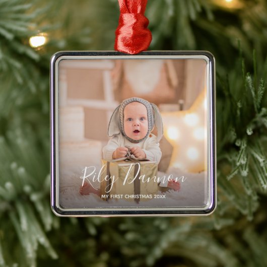 Baby's eerste kerstfoto metalen ornament (Boom)