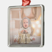 Baby's eerste kerstfoto metalen ornament (Links)