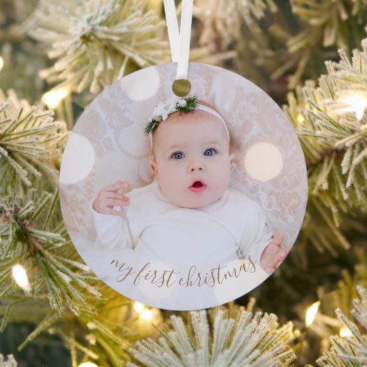 Baby's eerste kerstfoto metalen ornament (Insitu)