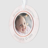 Baby's eerste kerstfoto Modern roze marmer Ornament (voorkant)