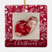 Baby's eerste kerstfoto op Cranberry Keramisch Ornament (Voorkant)