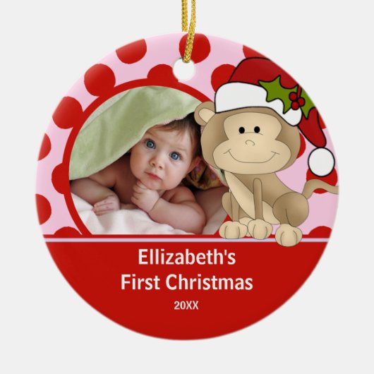 Babys Eerste Kerstfoto Ornament Monkey (Voorkant)