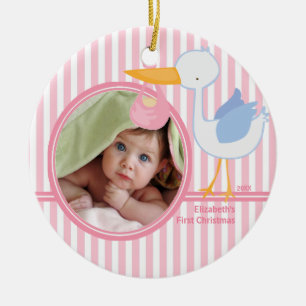 Babys Eerste Kerstfoto Ornament Stork meisje