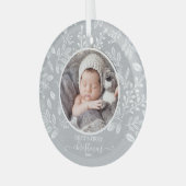 Baby's eerste kerstfoto Pewter Glas Ornament (Voorkant links)