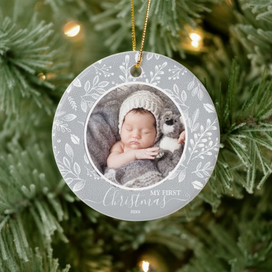 Baby's eerste kerstfoto Pewter Keramisch Ornament (Boom)