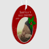 Baby's eerste kerstfoto Red Holly Berry Ornament (voorkant)