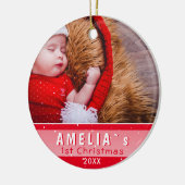 Baby's eerste kerstfoto Red Keramisch Ornament (Links)