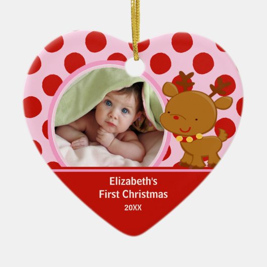 Baby's eerste kerstfoto Reindeer Keramisch Ornament (Voorkant)