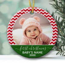 Baby's eerste kerstfoto rode chevrons groen