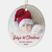 Baby's eerste kerstfoto rode retro script keramisch ornament (Links)