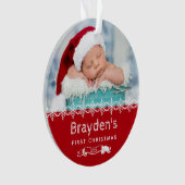 Baby's eerste kerstfoto Rood Ornament (voorkant)