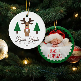 Baby's eerste kerstfoto Schattige rendier Keramisch Ornament