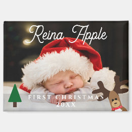Baby's eerste kerstfoto Schattigee rendiermagneet Magneet