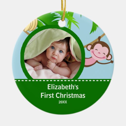 Baby's eerste kerstfoto-sieraap keramisch ornament (Voorkant)