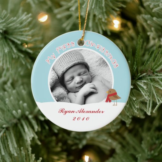 Baby's eerste kerstfoto-sieraden keramisch ornament (Boom)