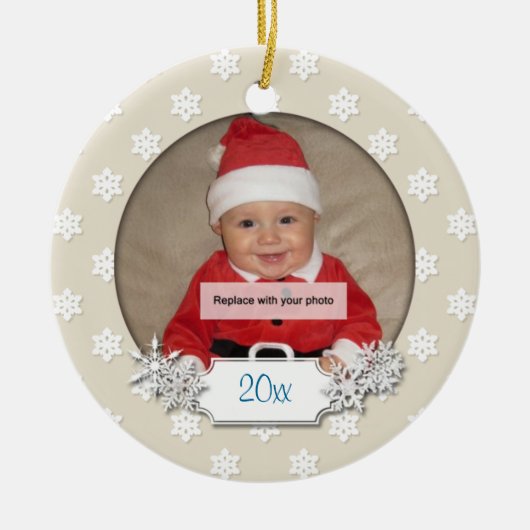 Baby's eerste kerstfoto Sneeuwvlok Ornament (Voorkant)