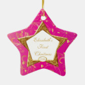 Baby's Eerste kerstfoto Ster Pink Keramisch Ornament (Achterkant)