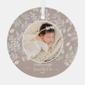 Baby's eerste kerstfoto Taupe Glas Ornament (Achterkant)