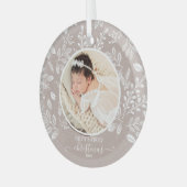 Baby's eerste kerstfoto Taupe Glas Ornament (Voorkant links)