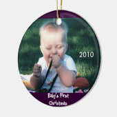 Baby's eerste kerstfoto-versiering keramisch ornament (Links)