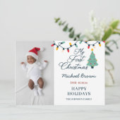 Baby's eerste kerstfotofeest op maat feestdagenkaart (Staand voorkant)