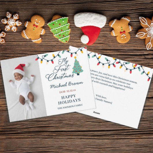 Baby's eerste kerstfotofeest op maat feestdagenkaart