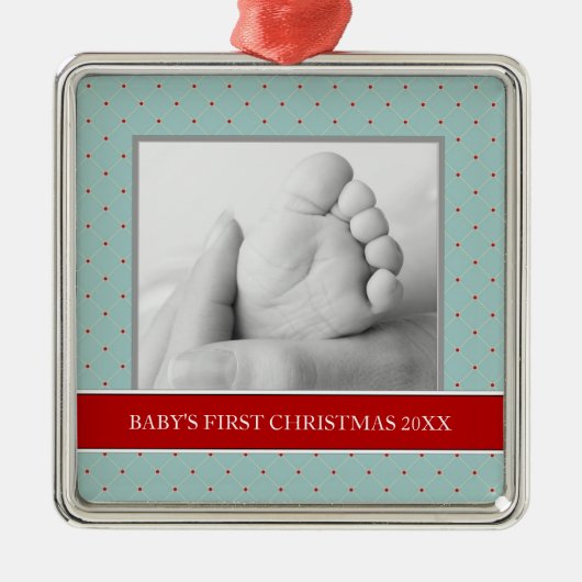 Baby's Eerste kerstfotofeestdagen Metalen Ornament (Voorkant)