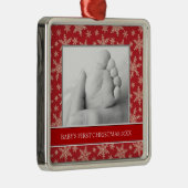 Baby's Eerste kerstfotofeestdagen Metalen Ornament (Rechts)