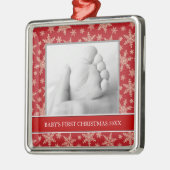 Baby's Eerste kerstfotofeestdagen Metalen Ornament (Links)