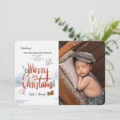 Baby's eerste kerstfotokaart feestdagenkaart (Staand voorkant)