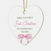 Baby's Eerste Kerstgeboorte Stats Foto Roze Bow Keramisch Ornament (Links)
