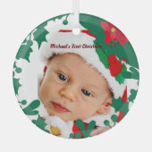 Baby's eerste kerstgroene, aangepaste foto op maat glas ornament (Voorkant)