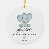 Baby's eerste kerstjongen Elephant 2 Sided Photo Keramisch Ornament (Voorkant)