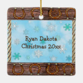 Baby's eerste kerstjongetje en Teddy Bear Keramisch Ornament (Achterkant)