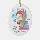 Baby's eerste kerstkerstman en cadeaufoto keramisch ornament (Rechts)