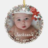 Baby's eerste kerstman Holly Wreath Photo Keepomwi Keramisch Ornament (Voorkant)