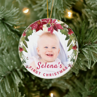 Baby's eerste kerstman Holly Wreath Photo Keepomwi Keramisch Ornament