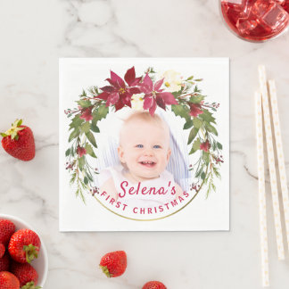 Baby's eerste kerstman Holly Wreath Photo Keepomwi Servet