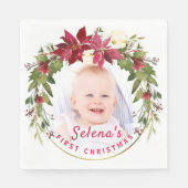 Baby's eerste kerstman Holly Wreath Photo Keepomwi Servet (Voorkant)