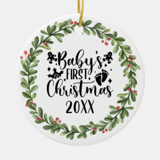 Baby's eerste kerstman Waterverf Wreath Keramisch Ornament