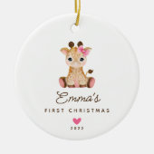 Baby's Eerste Kerstmeisje Giraffe Keramisch Ornament (Voorkant)