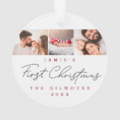 Baby's Eerste Kerstmis 3 Foto's Modern Custom Ornament (achterkant)