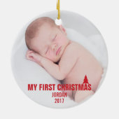 Baby's Eerste Kerstmis Aangepast Ornament Rood met (Achterkant)