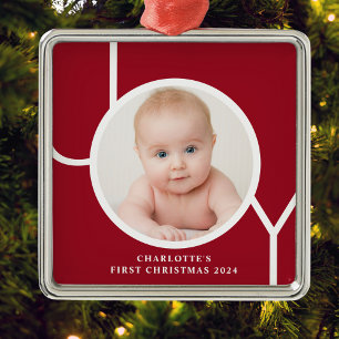 Baby's Eerste Kerstmis Aangepaste Aandenken Rode F Metalen Ornament