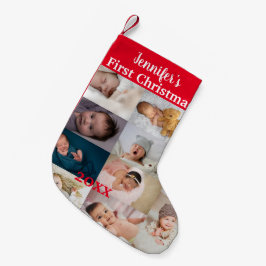 Baby's Eerste Kerstmis Aangepaste Foto Collage Naa Kleine Kerstsok